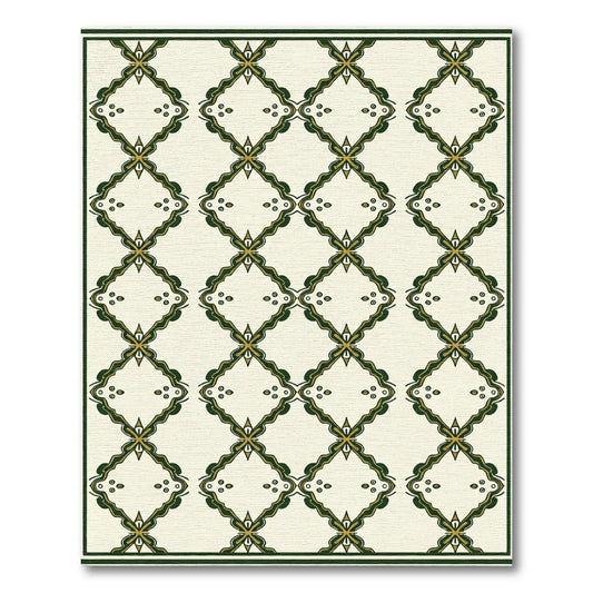 Cream and Forest Green Diamond Lattice Rug
