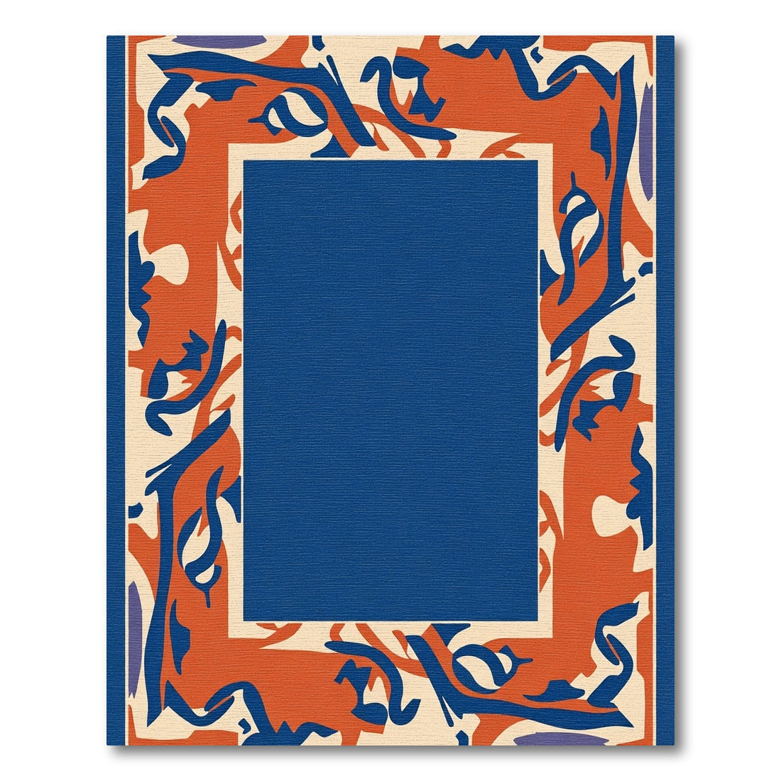 Abstract Orange Blue Swirl Border Rug