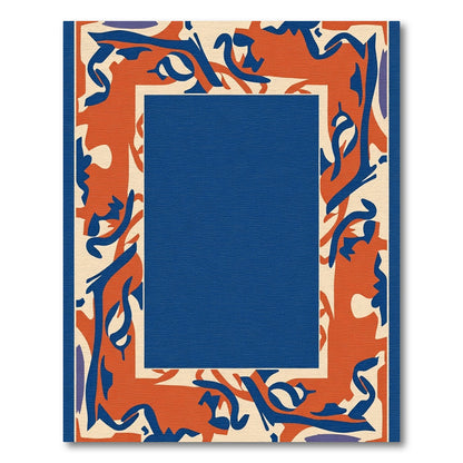 Abstract Orange Blue Swirl Border Rug