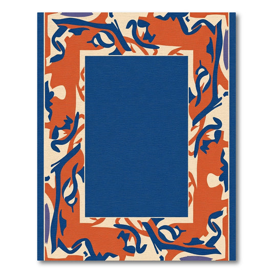 Abstract Orange Blue Swirl Border Rug