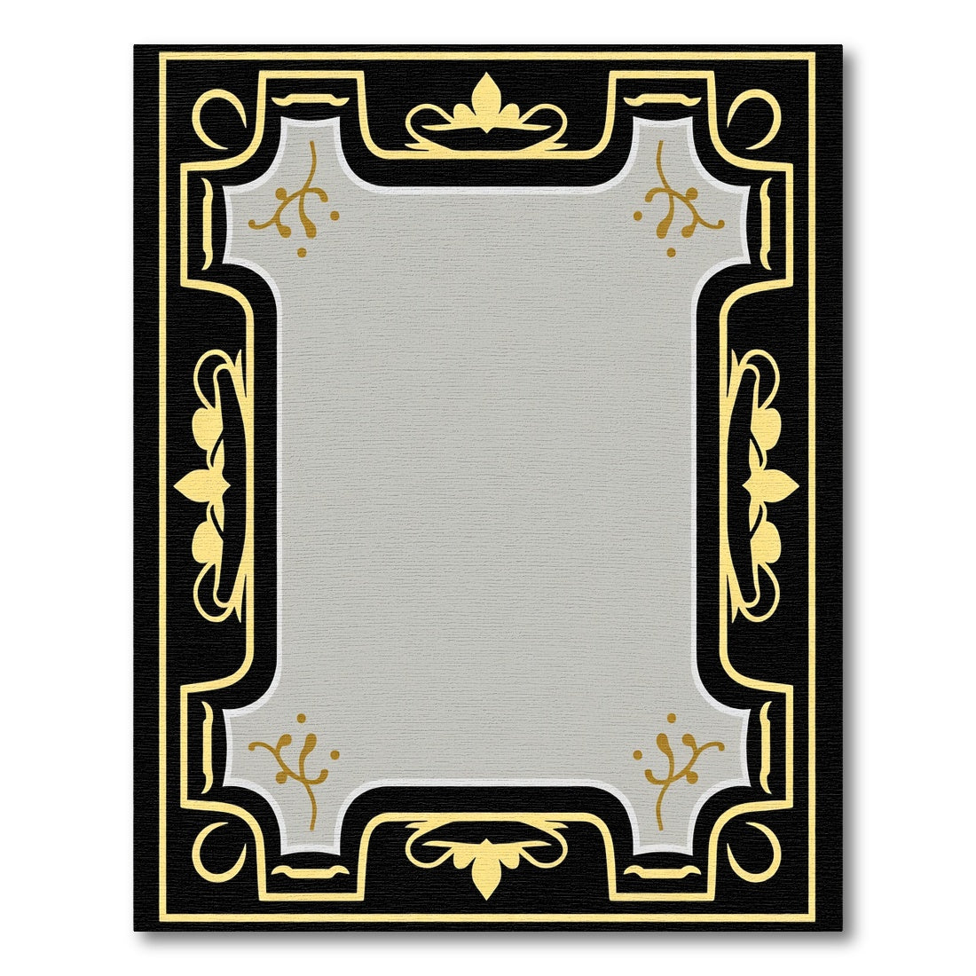 Black Gold Gray Leaf Frame Rug