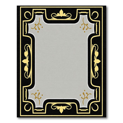 Black Gold Gray Leaf Frame Rug