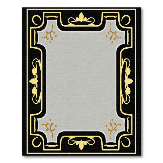 Black Gold Gray Leaf Frame Rug
