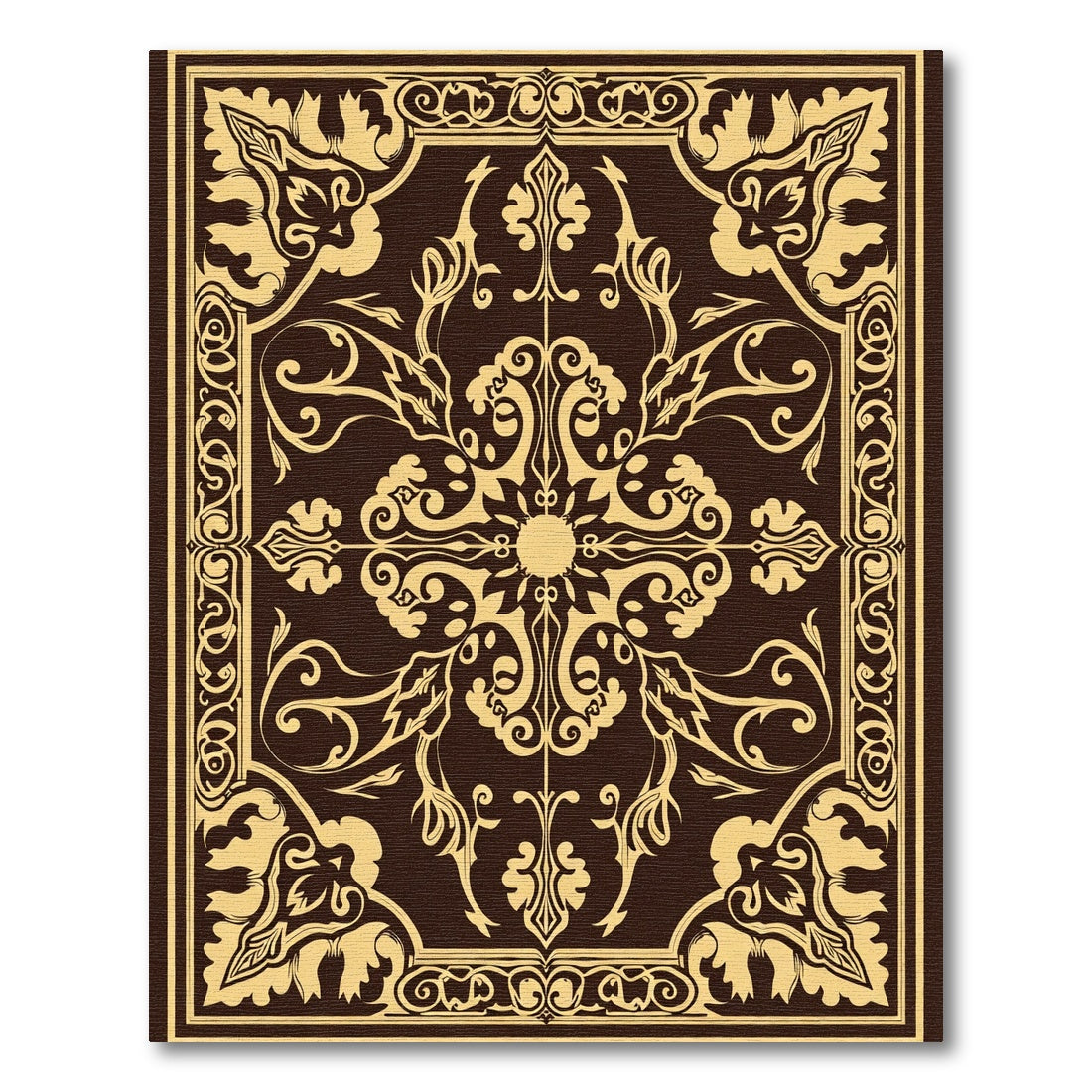 Dark Tan Antique Flourish Central Medallion Rug
