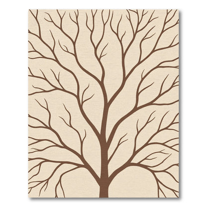Brown Silhouette Tree Branches on Cream Rug