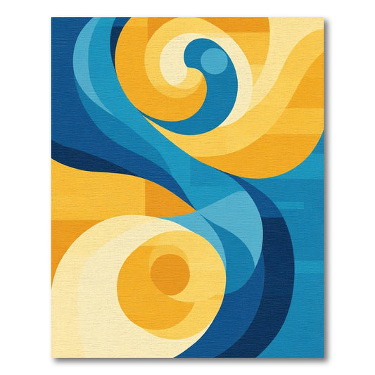 Modern Blue Golden Swirl Waves Rug