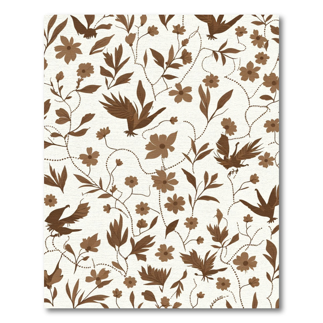 Brown Floral Bird Vine Repeat Rug