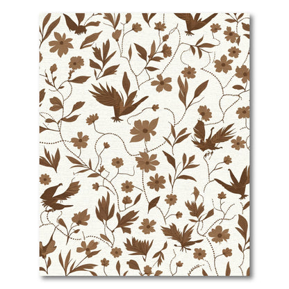 Brown Floral Bird Vine Repeat Rug
