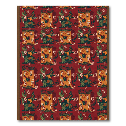 Crimson Earthy Abstract Human Figures Rug