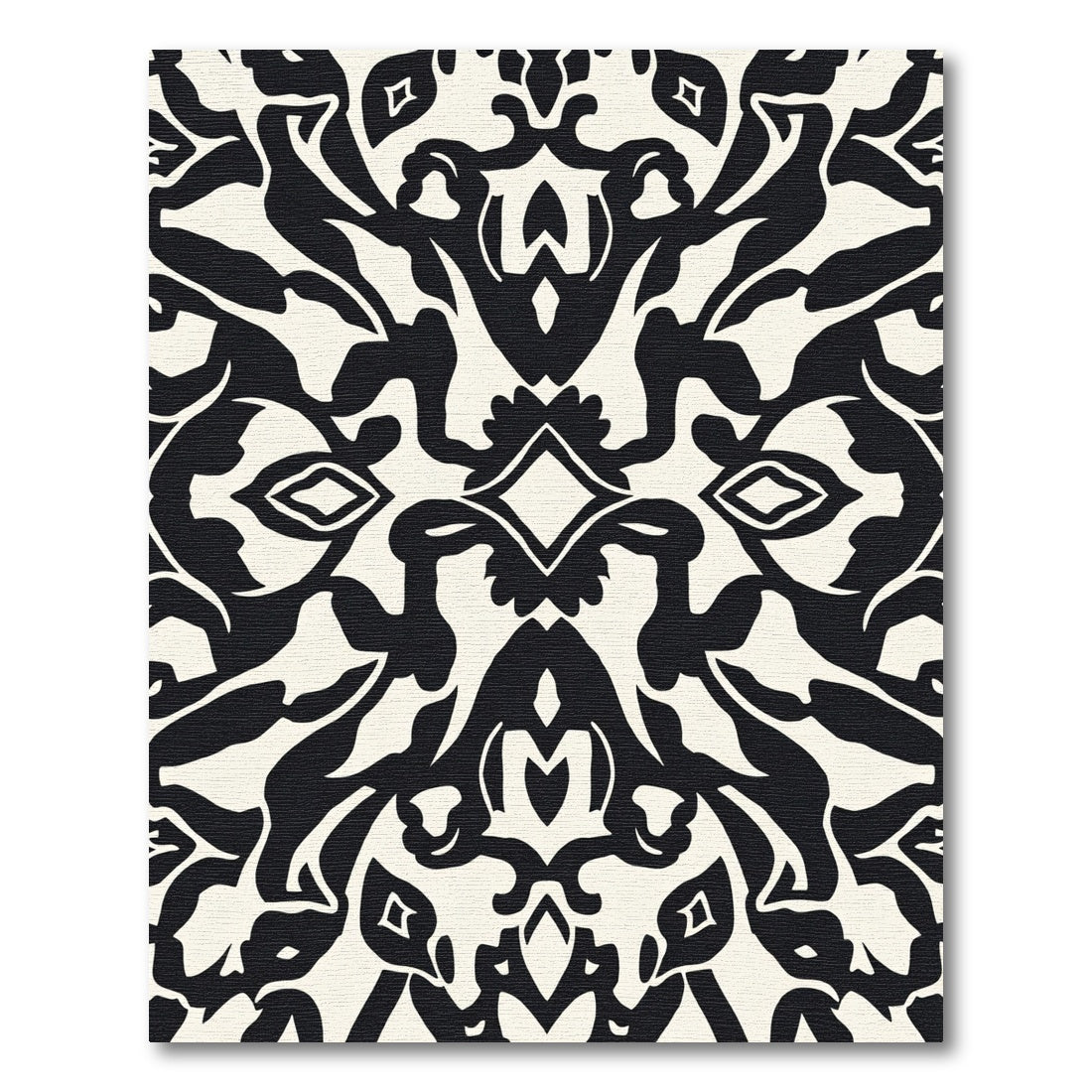 Bold Black and Cream Damask Rug