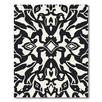 Bold Black and Cream Damask Rug