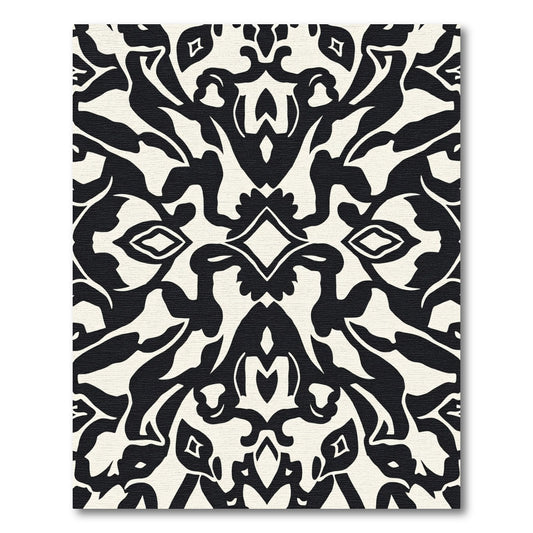 Bold Black and Cream Damask Rug