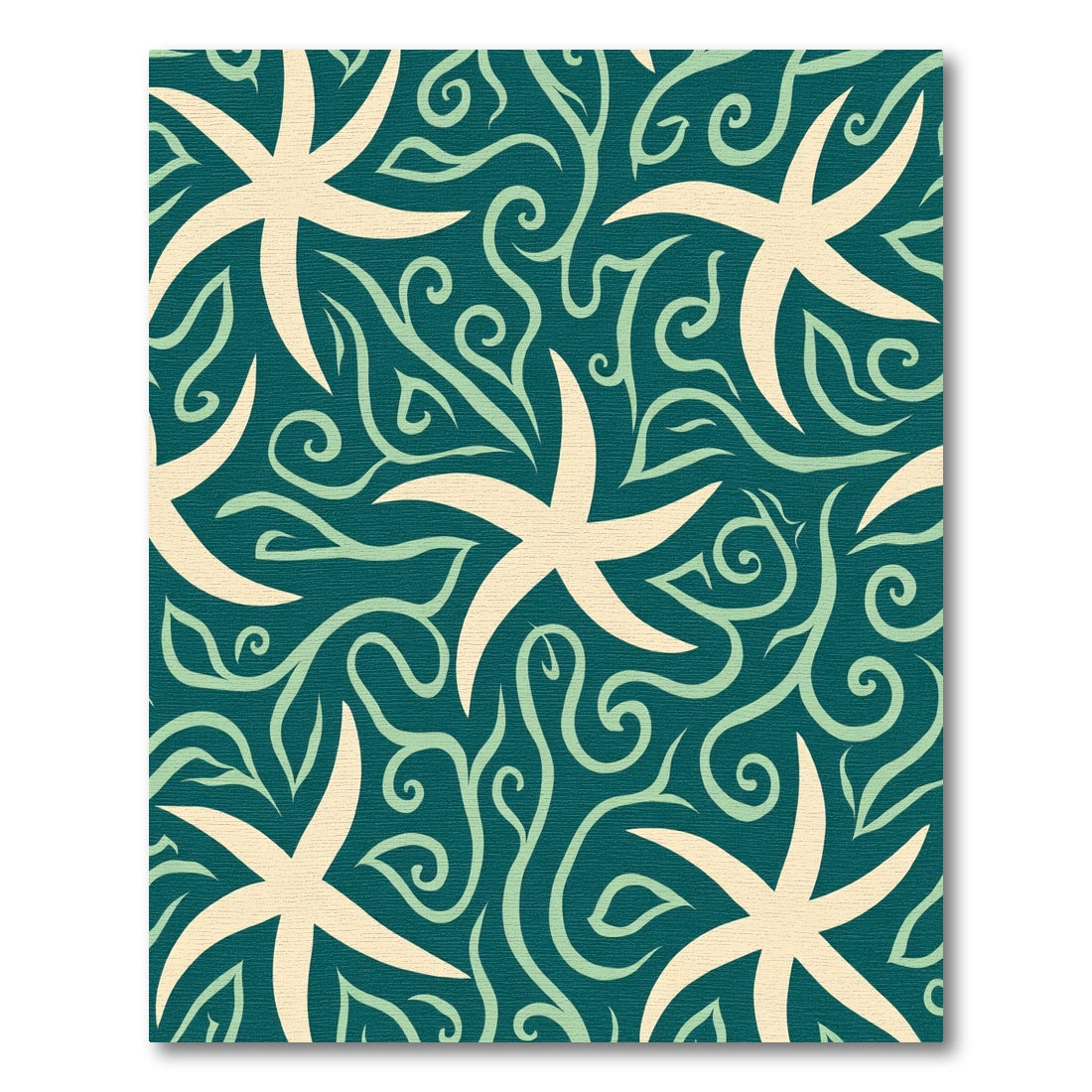Cream Starfish Teal Swirls Rug