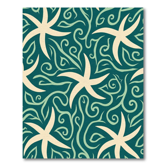 Cream Starfish Teal Swirls Rug