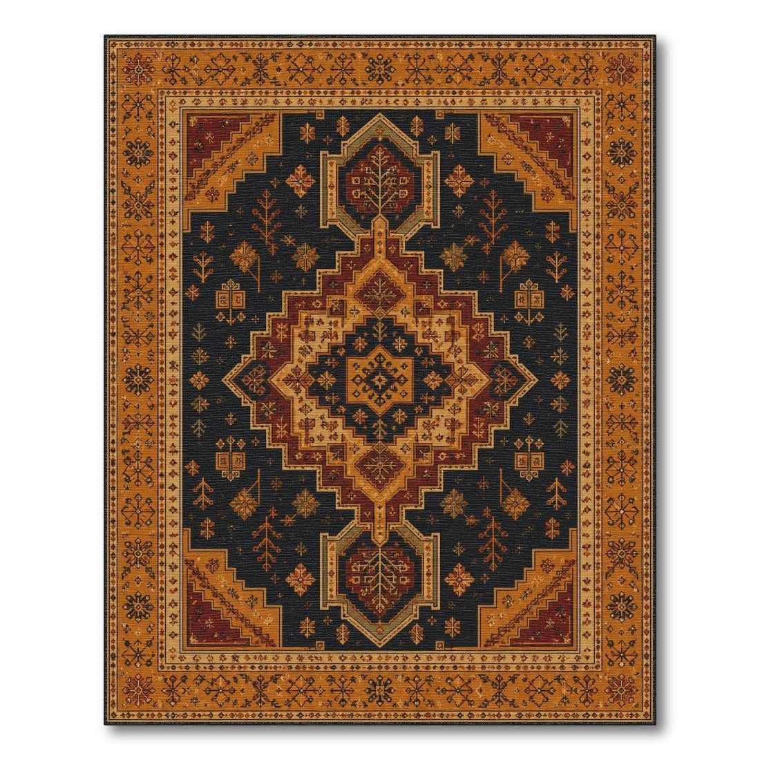 Multi-color and Patterns Navy Orange Persian Medallion Area Rug