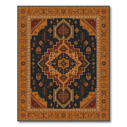 Multi-color and Patterns Navy Orange Persian Medallion Area Rug