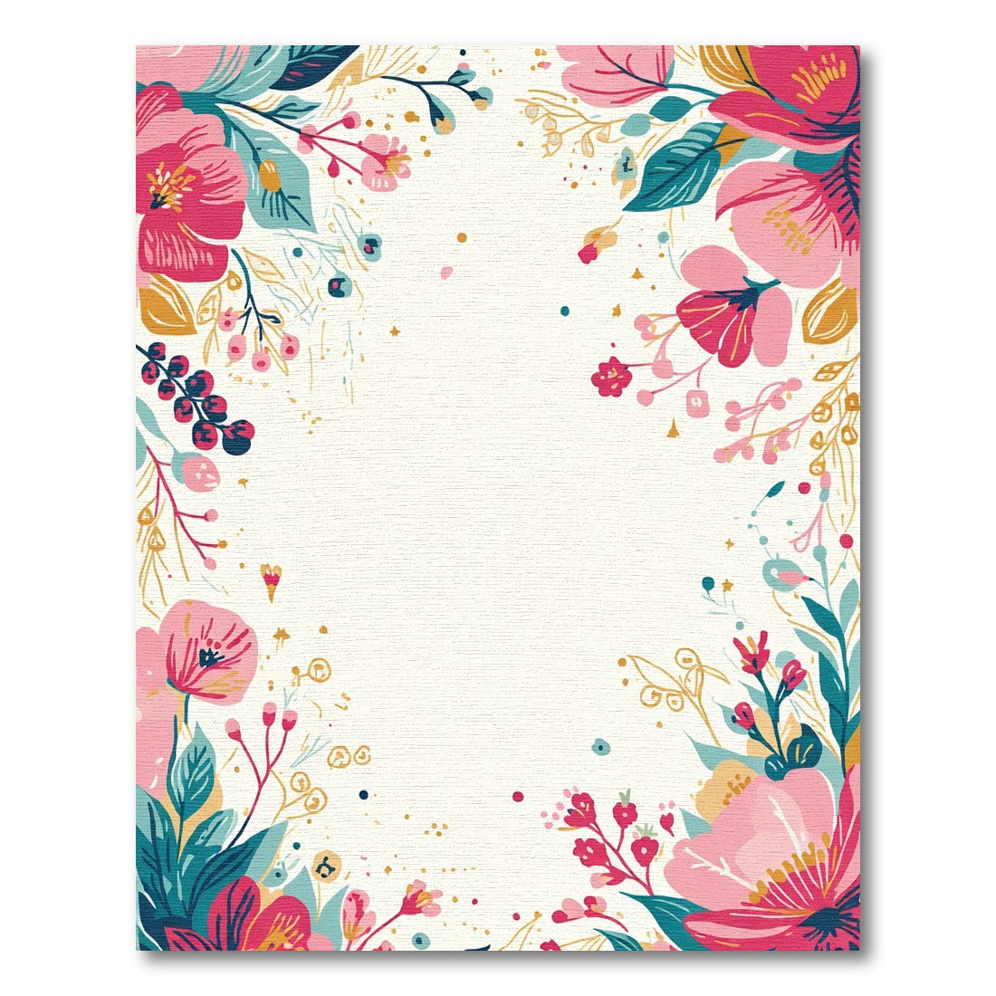Pink And Teal Floral Frame Rug