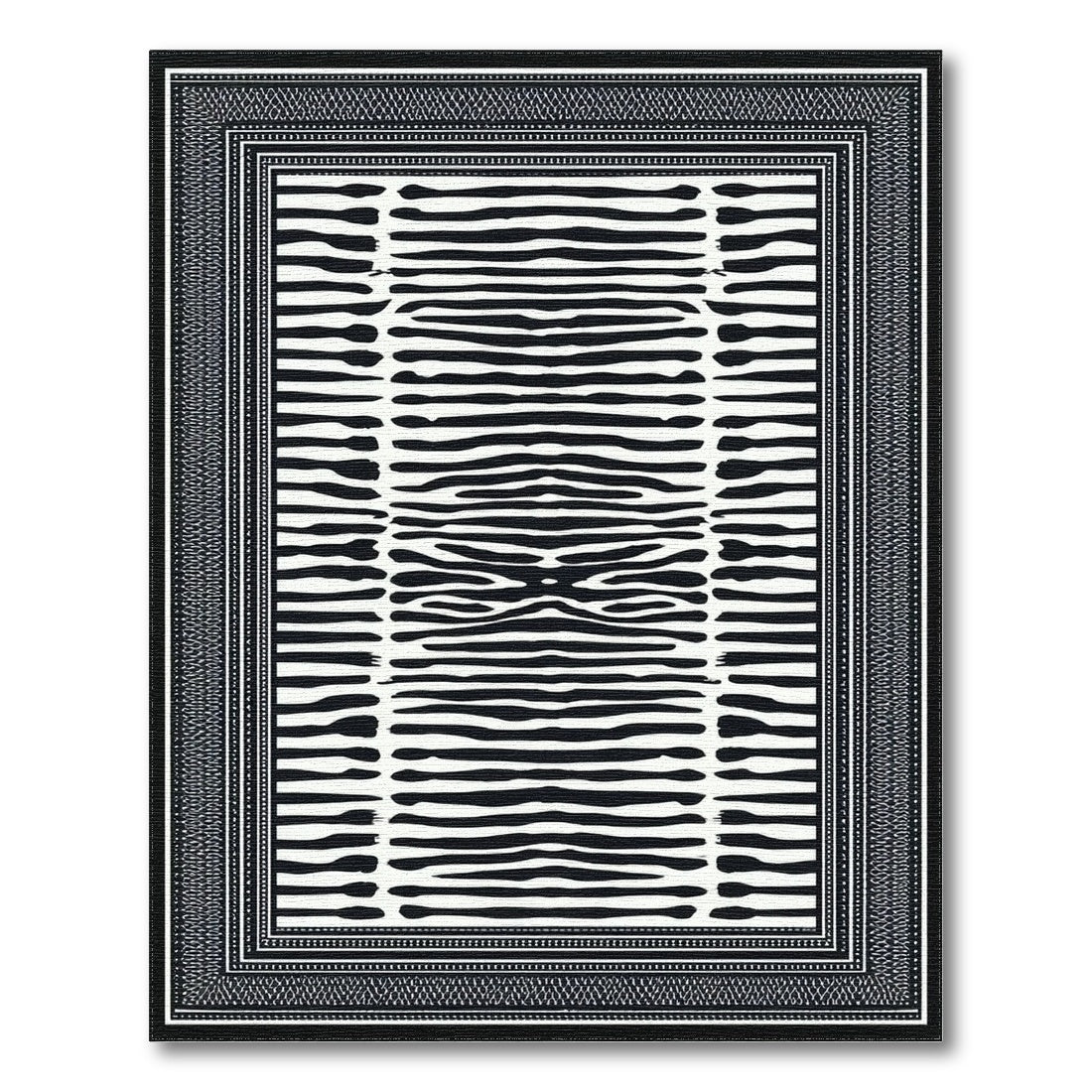 Black White Abstract Stripe Area Rug