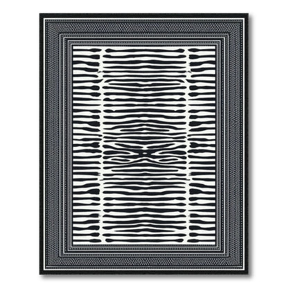 Black White Abstract Stripe Area Rug