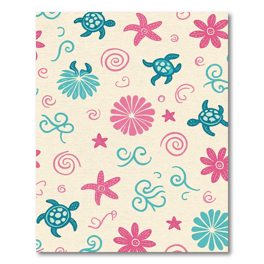 Ocean Turtle Starfish Flora Swirls Rug