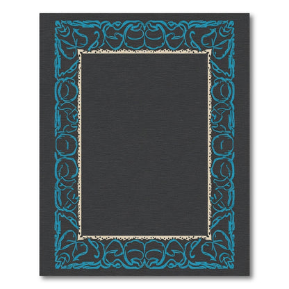 Ornate Teal Scroll Border Rug