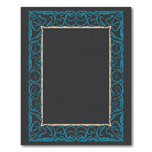 Ornate Teal Scroll Border Rug