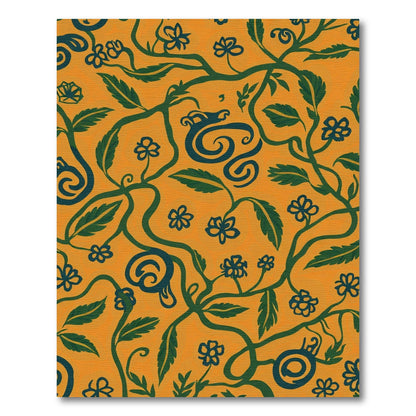 Golden Orange Floral Vine Swirl Rug