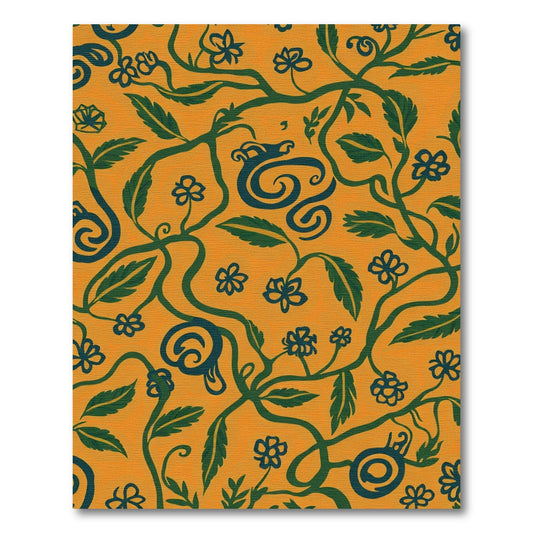 Golden Orange Floral Vine Swirl Rug