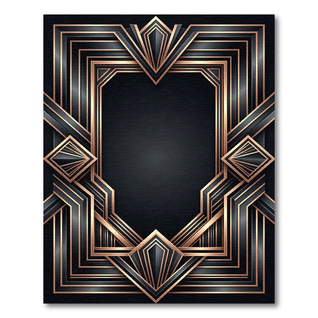 Art Deco Black Geometric Gold Frame Rug