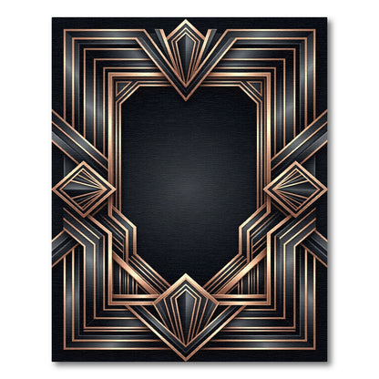 Art Deco Black Geometric Gold Frame Rug