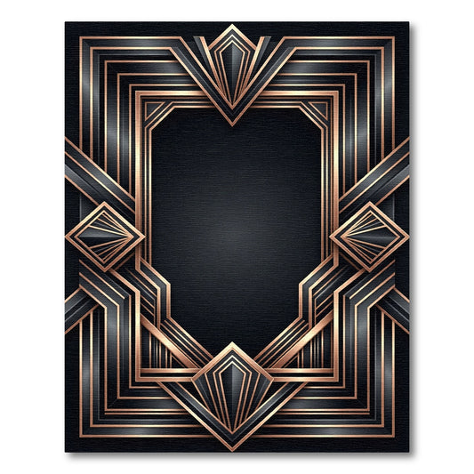 Art Deco Black Geometric Gold Frame Rug