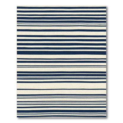 Deep Navy Cream Horizontal Stripe Rug
