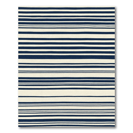 Deep Navy Cream Horizontal Stripe Rug