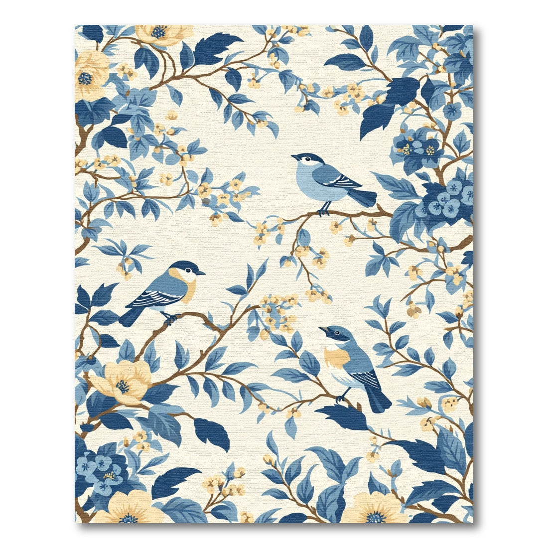 Blue Birds And Yellow Floral Branches Rug