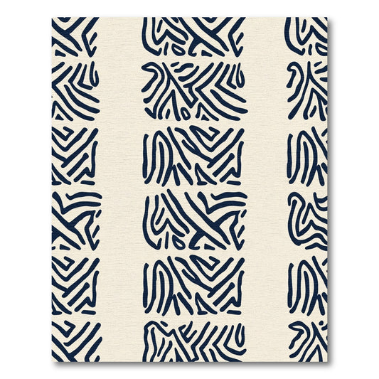 Deep Blue Abstract Maze Blocks Rug