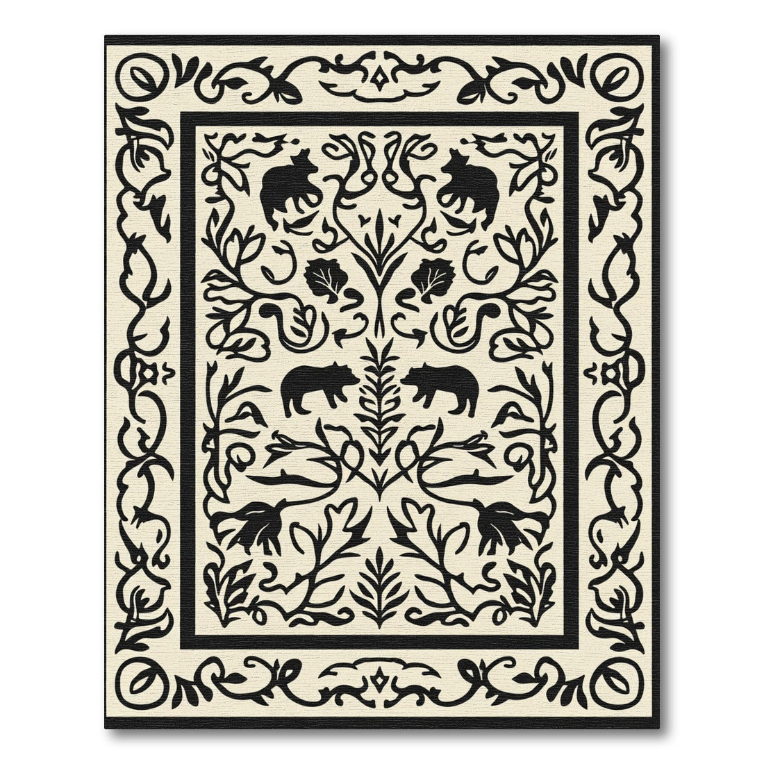 Natural Black Bear Foliage Vine Rug