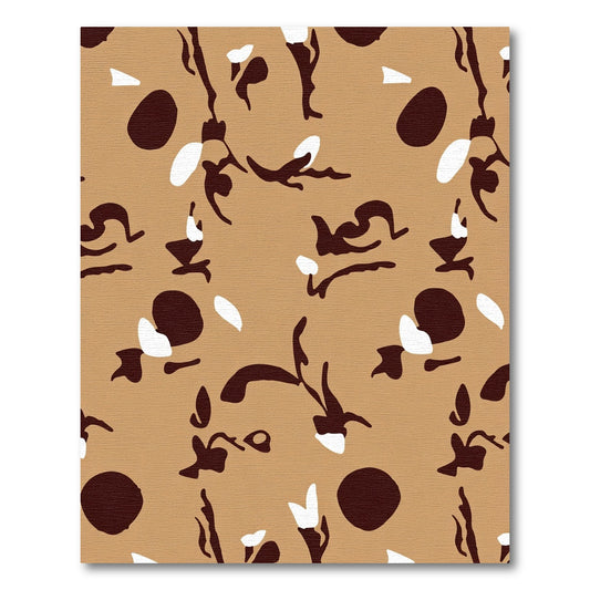 Brown White Abstract Organic Shapes Rug
