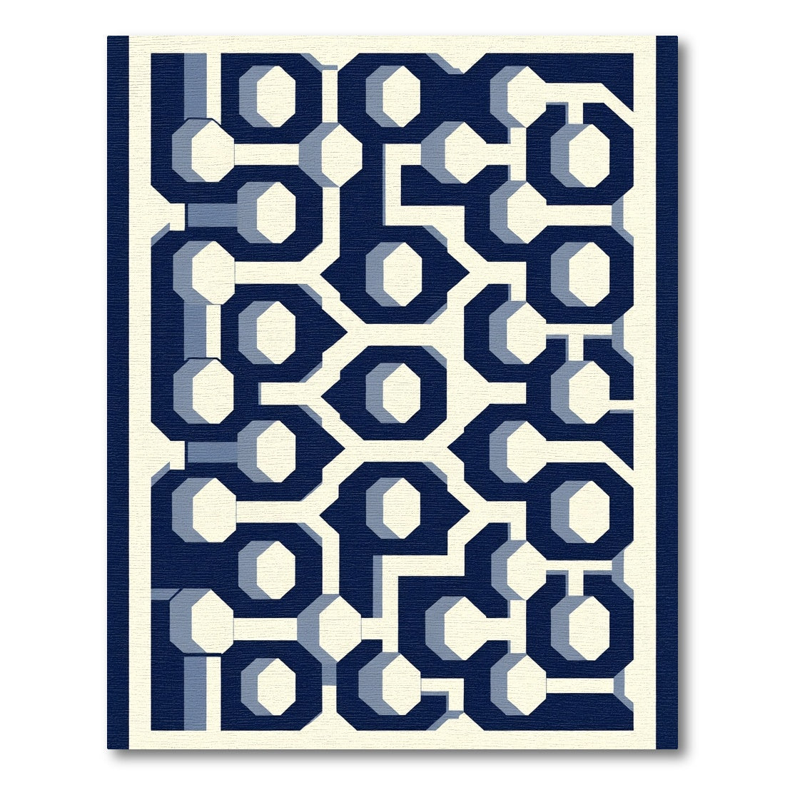 Navy Blue Geometric Octagon Maze Rug