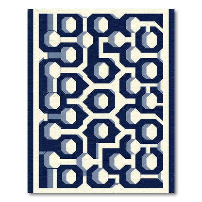 Navy Blue Geometric Octagon Maze Rug