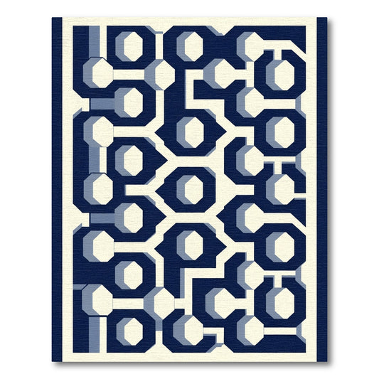Navy Blue Geometric Octagon Maze Rug