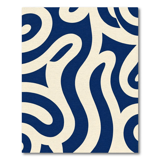 Navy Cream Swirling Curving Lines Rug