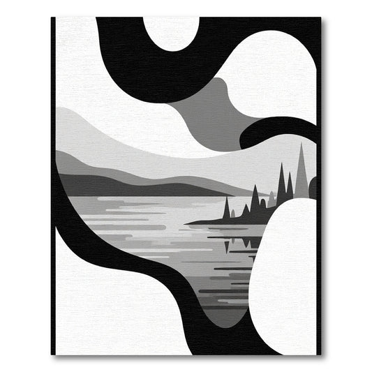 Monochromatic Abstract Landscape Lake Scene Rug