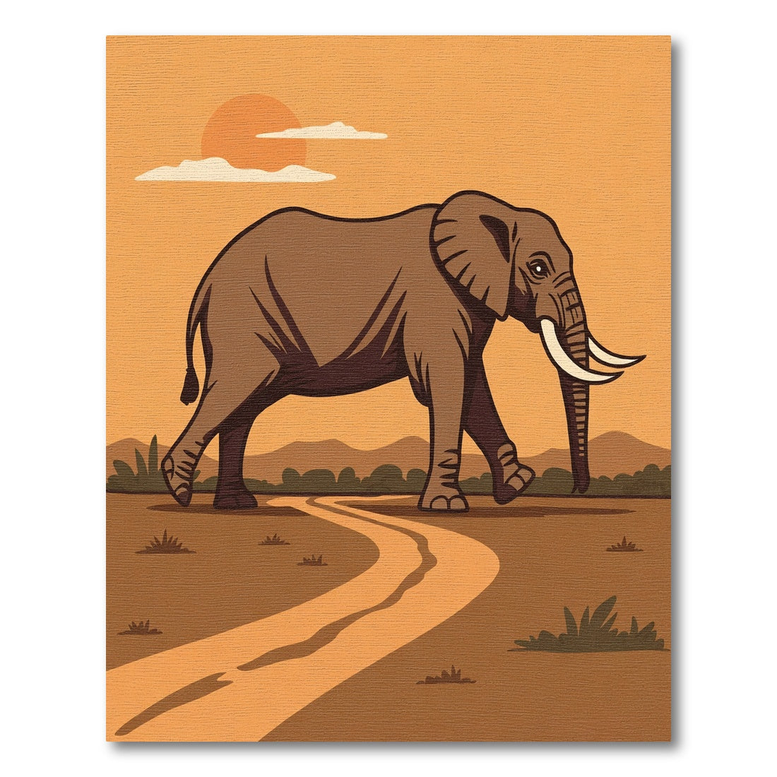 Brown Elephant on Sunset Savannah Path Rug