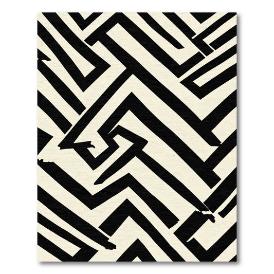 Bold Black Cream Geometric Maze Rug