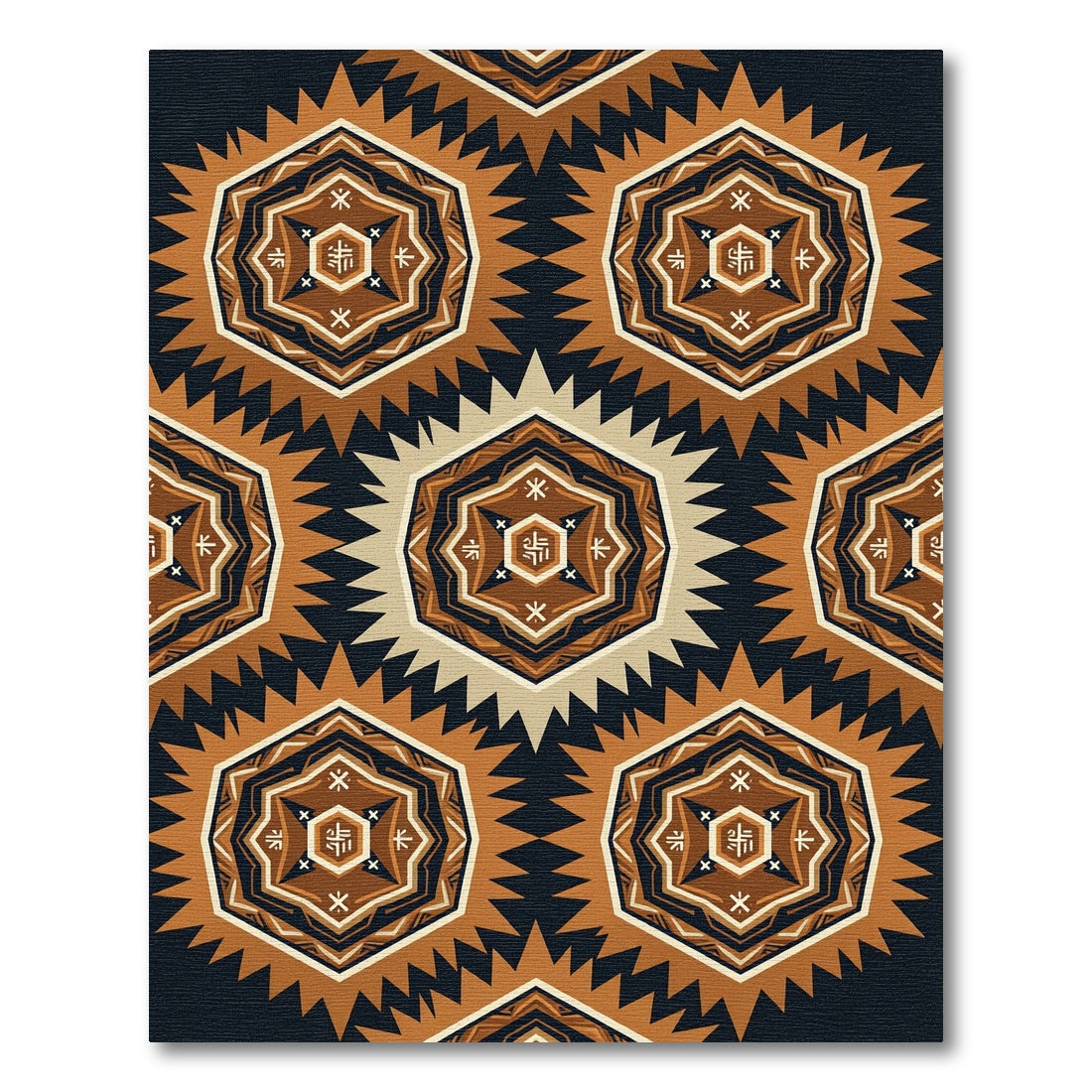 Brown Hexagonal Tribal Geometric Repeat Rug