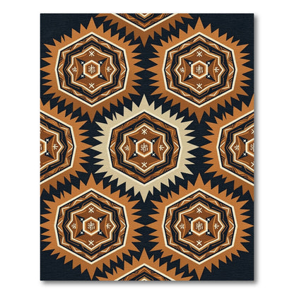 Brown Hexagonal Tribal Geometric Repeat Rug
