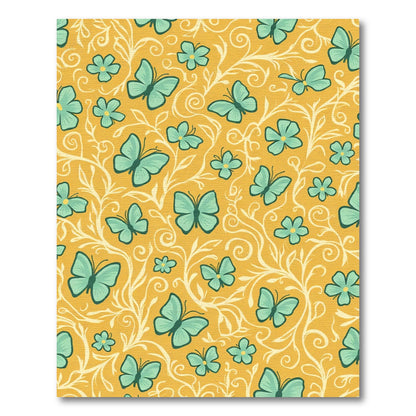 Golden Teal Butterfly Garden Swirl Rug