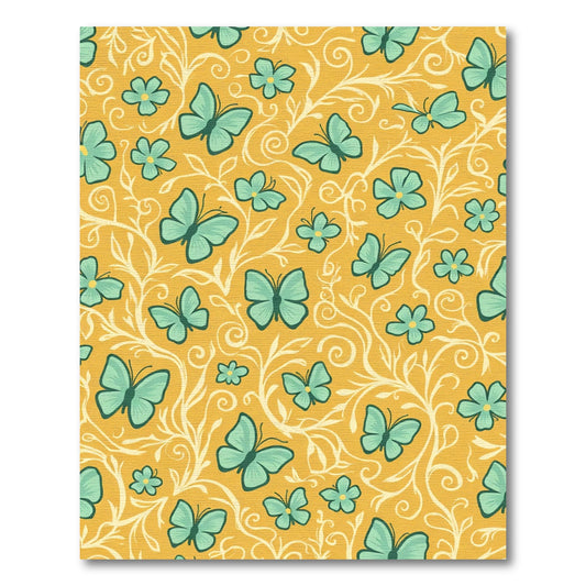 Golden Teal Butterfly Garden Swirl Rug