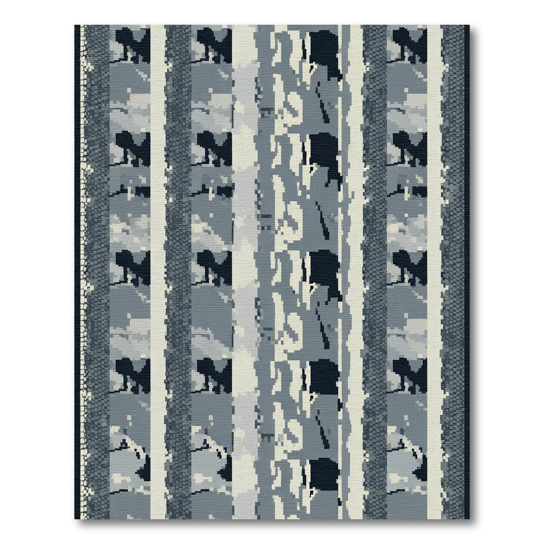 Pixelated Blue Gray Vertical Stripe Rug