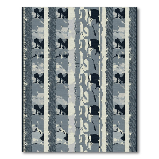 Pixelated Blue Gray Vertical Stripe Rug